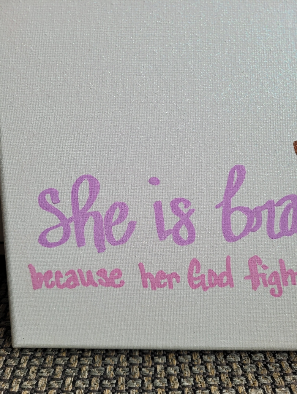 Hand Painted She Is Brave Glittery Floral Wall Art Canvas - Picture 3 of 4